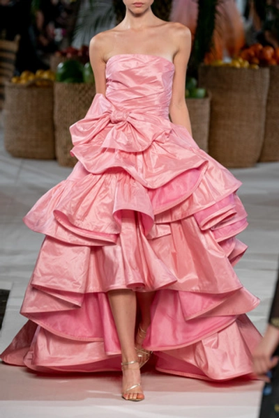 Shop Oscar De La Renta Ruffled Silk Gown In Pink