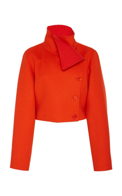 Shop Ralph Lauren Jamie Funnel-neck Cropped Wool Jacket In Orange