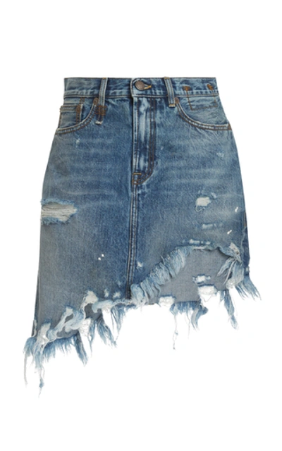 Shop R13 Asymmetrical Distressed Denim Skirt In Medium Wash