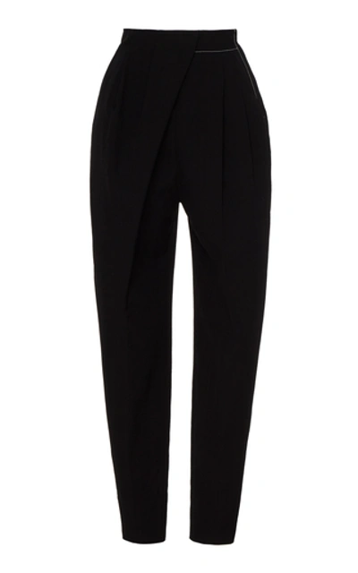 Shop Proenza Schouler Contrast-stitched Draped High-rise Trousers In Black