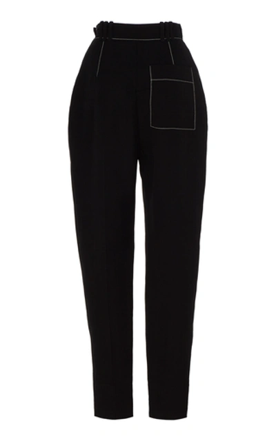 Shop Proenza Schouler Contrast-stitched Draped High-rise Trousers In Black