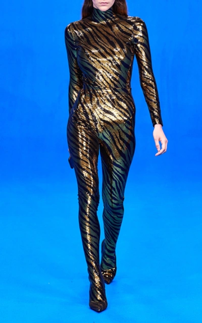 Shop Balenciaga Women's Sequined Zebra-print Leggings In Animal