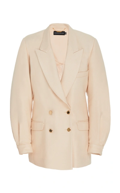 Shop Brandon Maxwell Double-breasted Wool And Silk Blazer Jacket In White