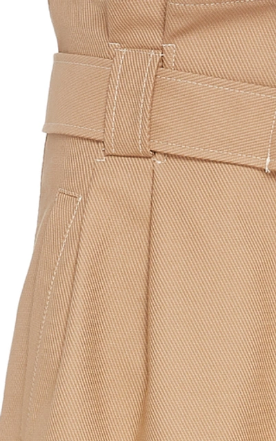 Shop Ganni Belted Cotton-blend Wide-leg Pants In Neutral