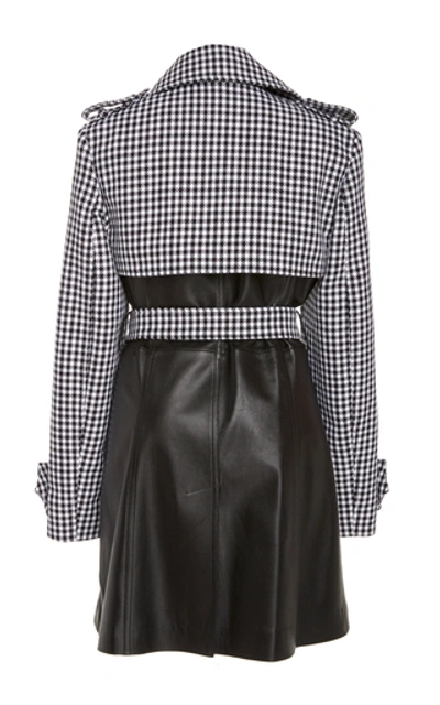 Shop Michael Kors Cropped Dogtooth-print Leather Trench Coat In Black