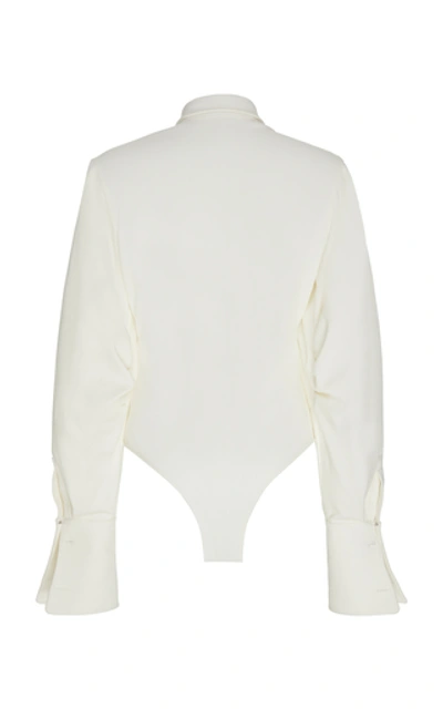 Shop Brandon Maxwell Polo Piqué Cotton-blend Bodysuit In White