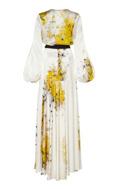 Shop Silvia Tcherassi Felicity Tie-detailed Printed Silk-satin Maxi Dress In White