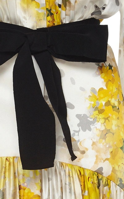 Shop Silvia Tcherassi Felicity Tie-detailed Printed Silk-satin Maxi Dress In White