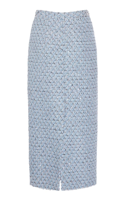 Shop Alessandra Rich Sequined Tweed Midi Skirt In Blue