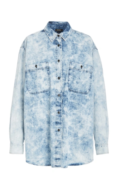 Shop Isabel Marant Étoile Lynton Distressed Cotton Top In Blue