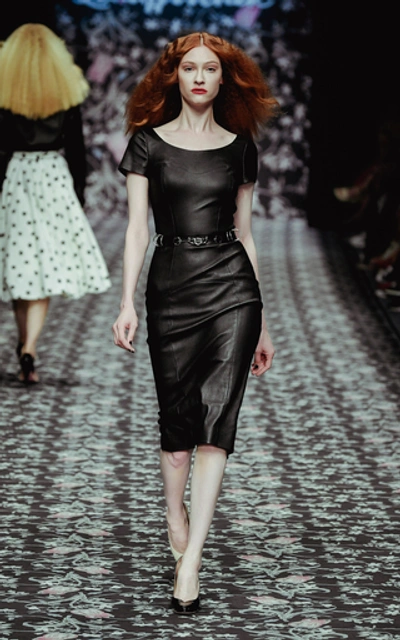Shop Lena Hoschek Pleasure Leather Midi Dress In Black