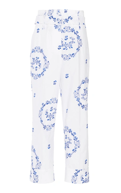 Shop Simone Rocha Printed High-rise Stretch-cotton Pants