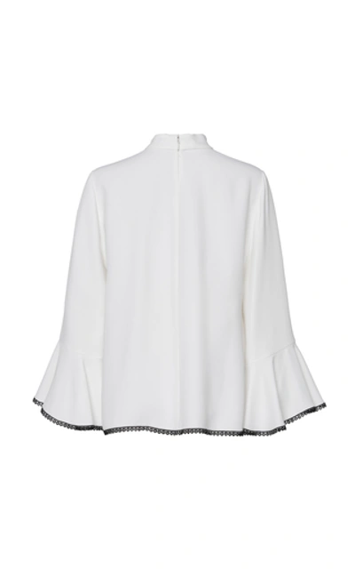 Shop Andrew Gn Butterfly Embroidered Mock Neck Blouse In Black/white