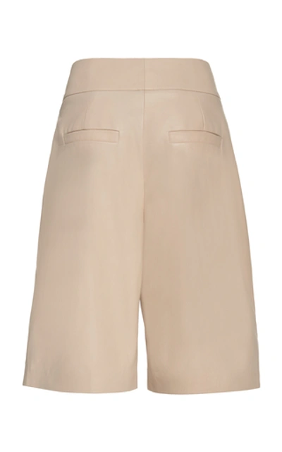 Shop Brunello Cucinelli Front Pleated Nappa Leather Shorts In Neutral