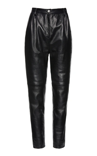 Shop Magda Butrym Wembley Pleated Leather Pants In Black