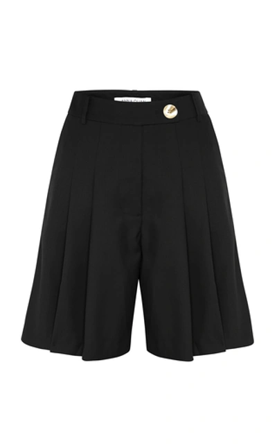 Shop Anna Quan Oscar Pleated Wool-blend Shorts In Black