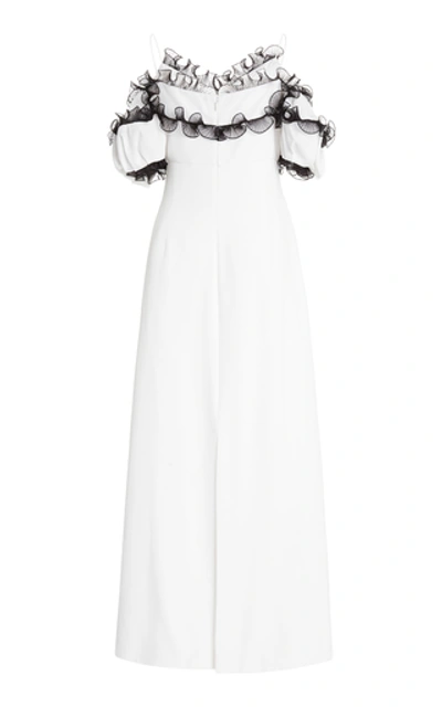 Shop Givenchy Cold-shoulder Tulle-trimmed Crepe Dress In White