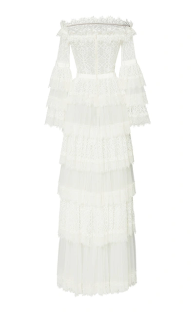 Shop Zuhair Murad Off-the-shoulder Chantilly Lace Dress In White