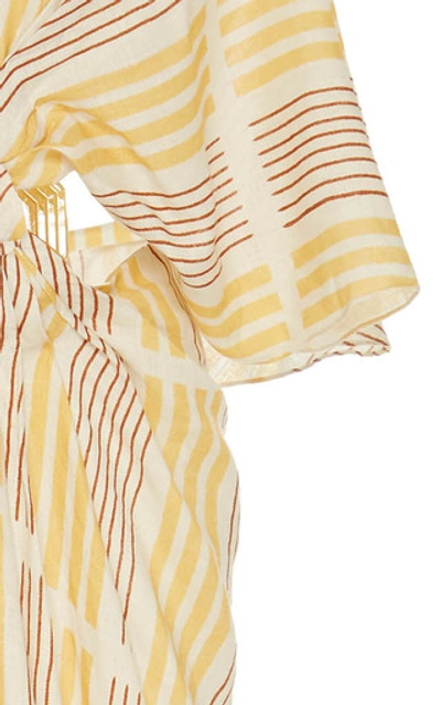 Shop Johanna Ortiz Paradise Striped Linen Cutout Maxi Dress In Yellow