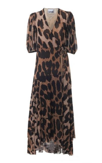 Shop Ganni Leopard-print Stretch-jersey Wrap Maxi Dress In Animal