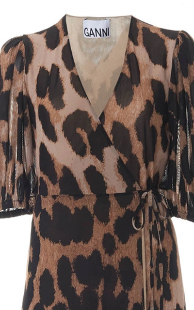 Shop Ganni Leopard-print Stretch-jersey Wrap Maxi Dress In Animal