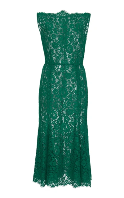 Shop Dolce & Gabbana Sleeveless Lace Midi Dress In Green