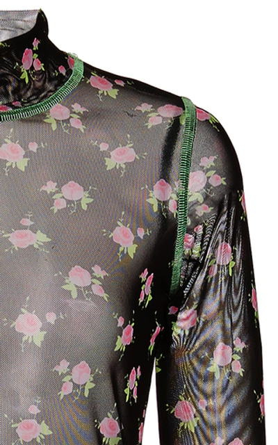 Shop Sandy Liang Promise Floral-print Mesh Turtleneck Top