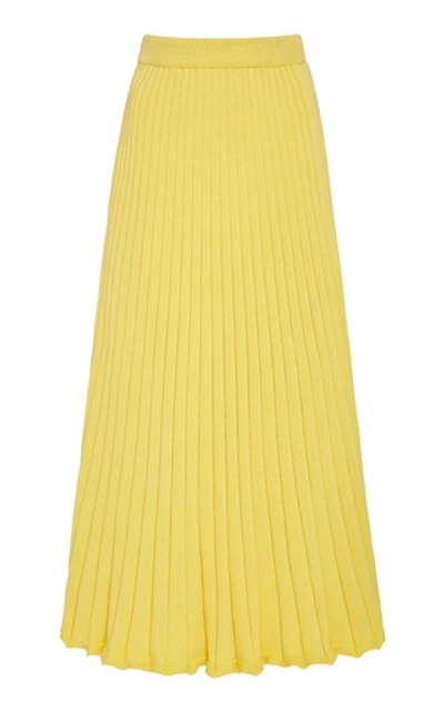 Shop Anna Quan Lulu Pleated Cotton Midi Skirt In Yellow