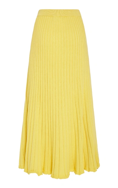 Shop Anna Quan Lulu Pleated Cotton Midi Skirt In Yellow