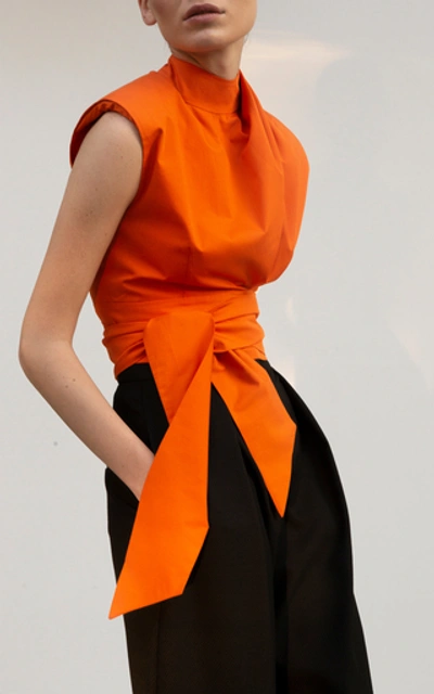 Shop Aleksandre Akhalkatsishvili Wrap Around Cotton Top In Orange