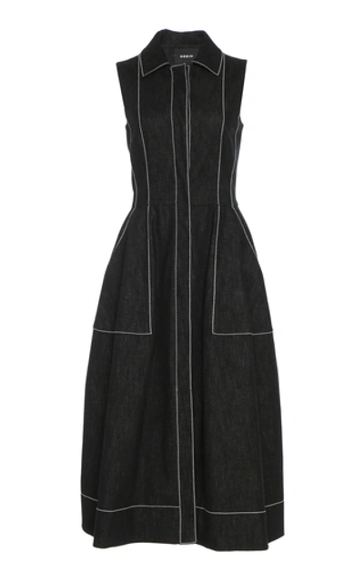 Shop Akris Sleeveless Denim Midi Dress In Black