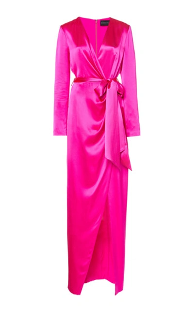 Shop Brandon Maxwell Tie-front Silk-satin Wrap Gown In Pink
