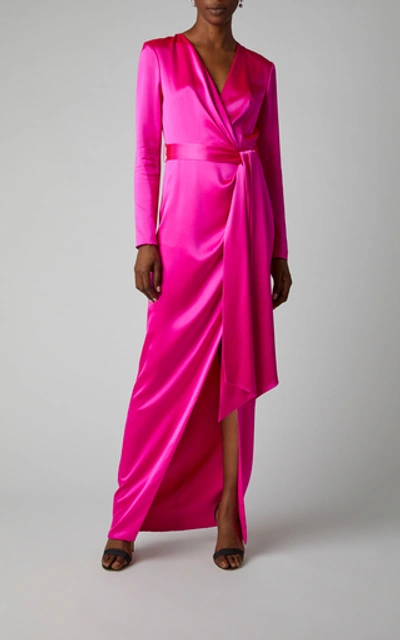 Shop Brandon Maxwell Tie-front Silk-satin Wrap Gown In Pink