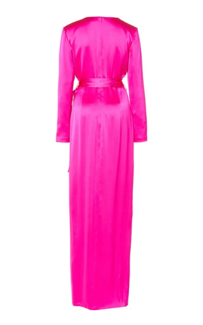 Shop Brandon Maxwell Tie-front Silk-satin Wrap Gown In Pink