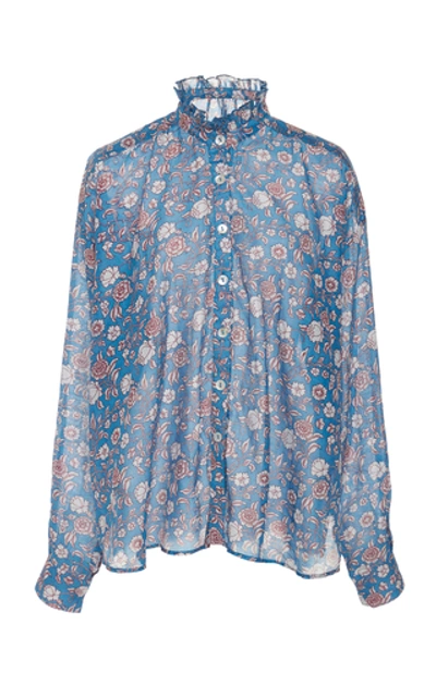 Shop Alix Of Bohemia Sonnet Floral-print Silk And Cotton-blend Blouse In Blue