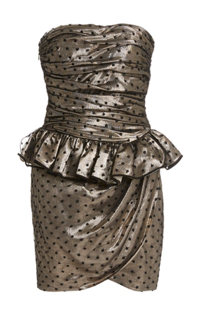 Shop Dundas Polka Dot Peplum Silk-blend Mini Dress In Metallic