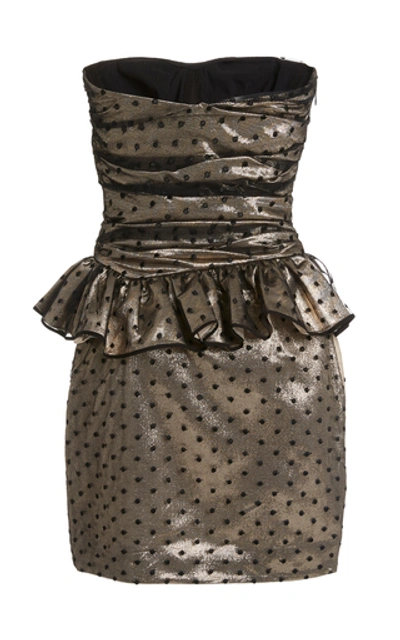 Shop Dundas Polka Dot Peplum Silk-blend Mini Dress In Metallic