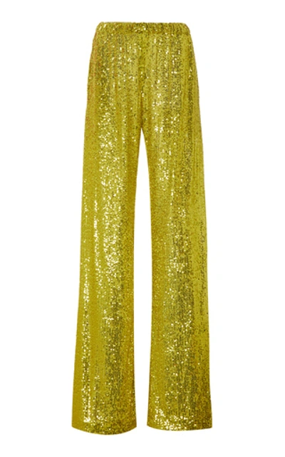 Shop Naeem Khan Sequined Wide-leg Pants In Green