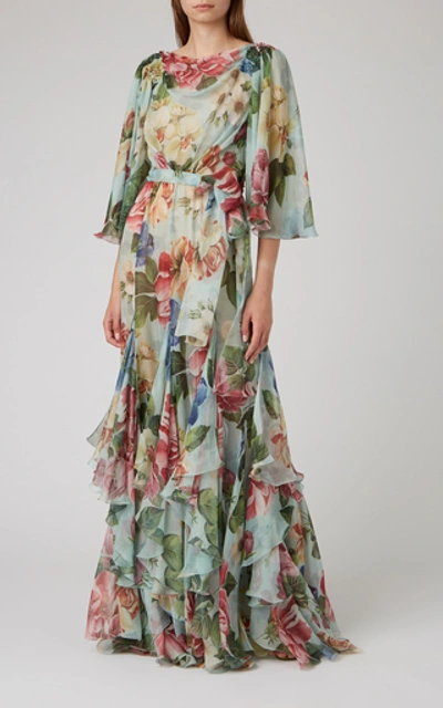 Shop Dolce & Gabbana Floral-print Ruffled Silk Maxi Dress