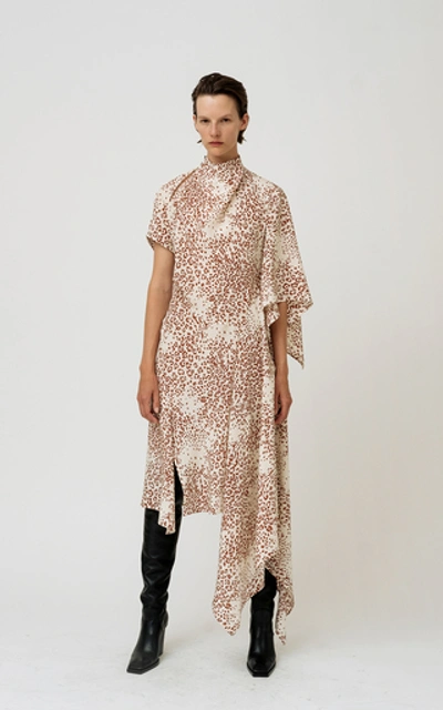 Shop Petar Petrov Adora Cape-effect Asymmetric Silk-chiffon Dress In Print