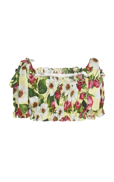 Shop Dolce & Gabbana Ruffled Floral-print Cotton Bandeau Top