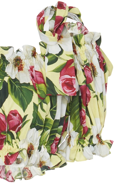Shop Dolce & Gabbana Ruffled Floral-print Cotton Bandeau Top