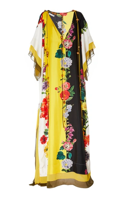 Shop Oscar De La Renta Floral-print Silk Caftan In White