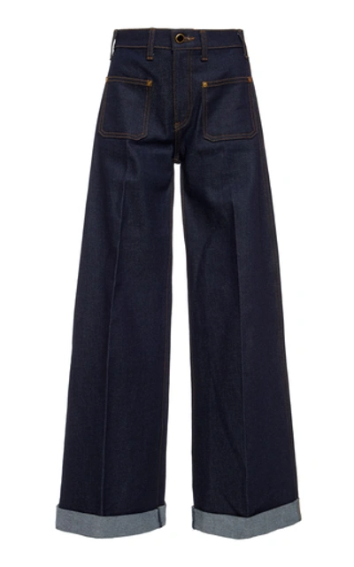 Shop Khaite Ray High-rise Wide-leg Jeans In Dark Wash