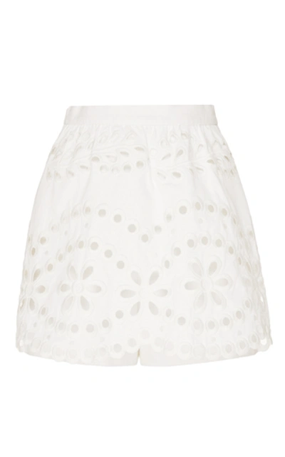 Shop Red Valentino Broderie Anglaise Cotton-poplin Mini Skirt In White