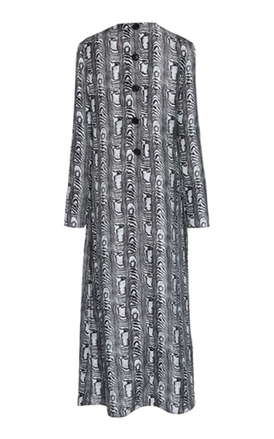 Shop Marni Printed Silk Midi Dress In Black/white