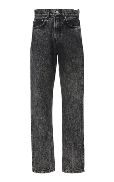 Shop Ganni Acid-wash Mid-rise Straight-leg Jeans In Grey