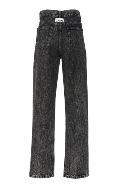 Shop Ganni Acid-wash Mid-rise Straight-leg Jeans In Grey