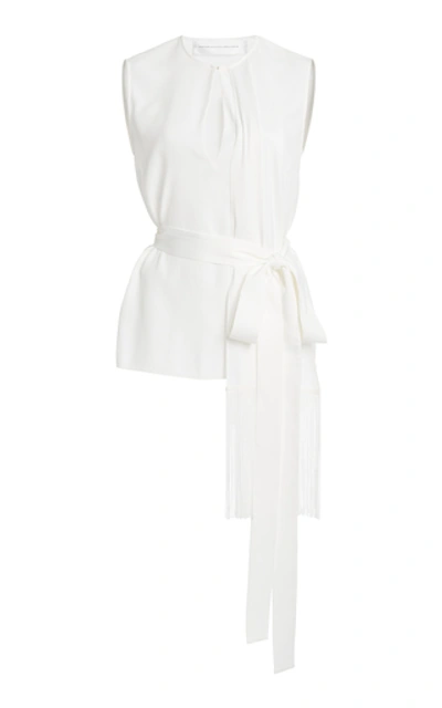 Shop Victoria Victoria Beckham Fringed Satin-crepe Scarf Top In White