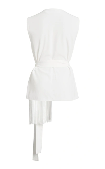 Shop Victoria Victoria Beckham Fringed Satin-crepe Scarf Top In White